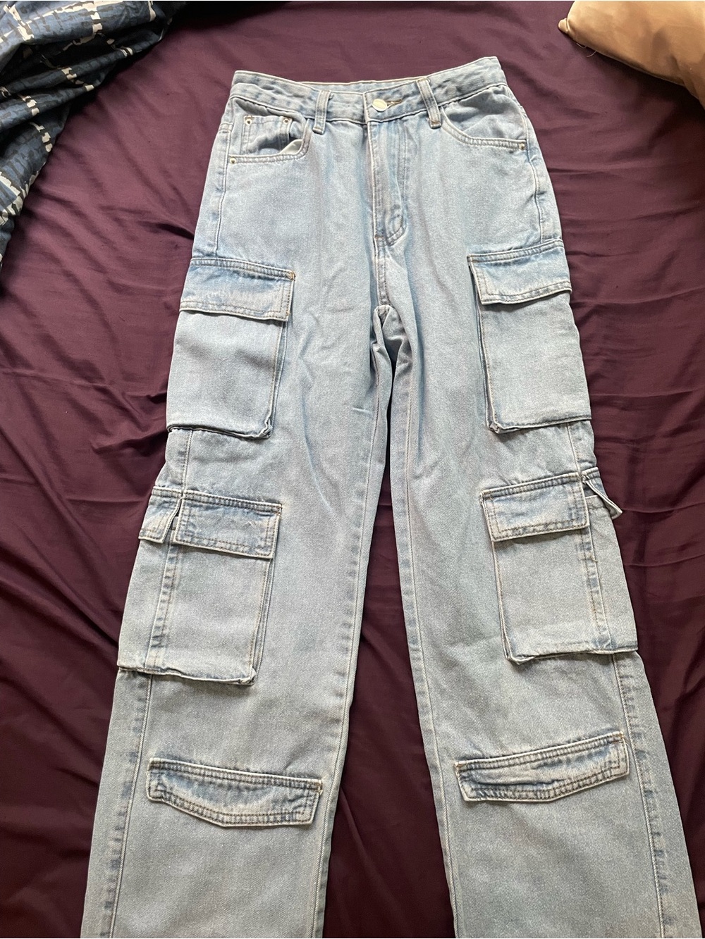 Light Blue Women’s Cargo Denim Cotton Pants